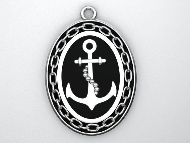 Anchor pendant with and chain 3D print model_2
