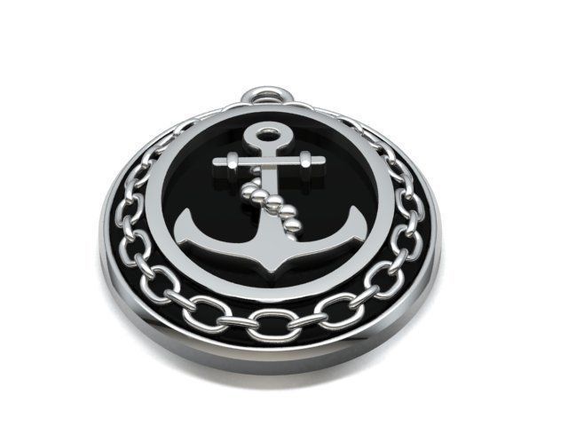 Anchor pendant with and chain 3D print model_6