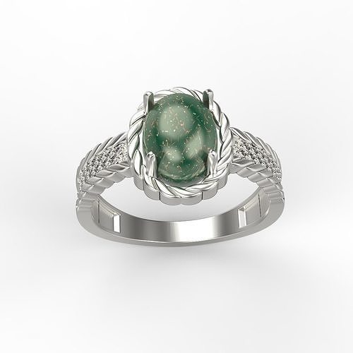 Women ring with cabochon and gems 3dm stl vintage 3D print model