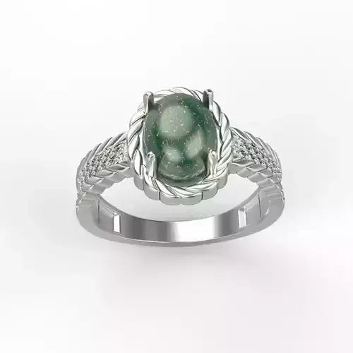 Women ring with cabochon and gems 3dm stl vintage 3D print model