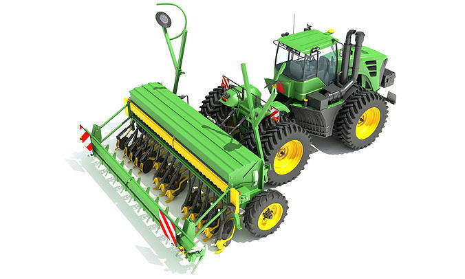Tractor with Seed Drill 3D model