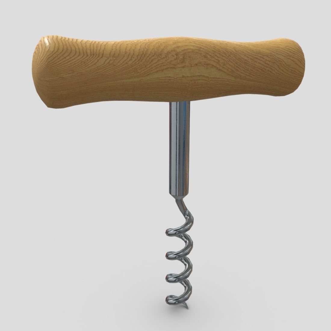Corkscrew wooden wine Low-poly 3D model_8