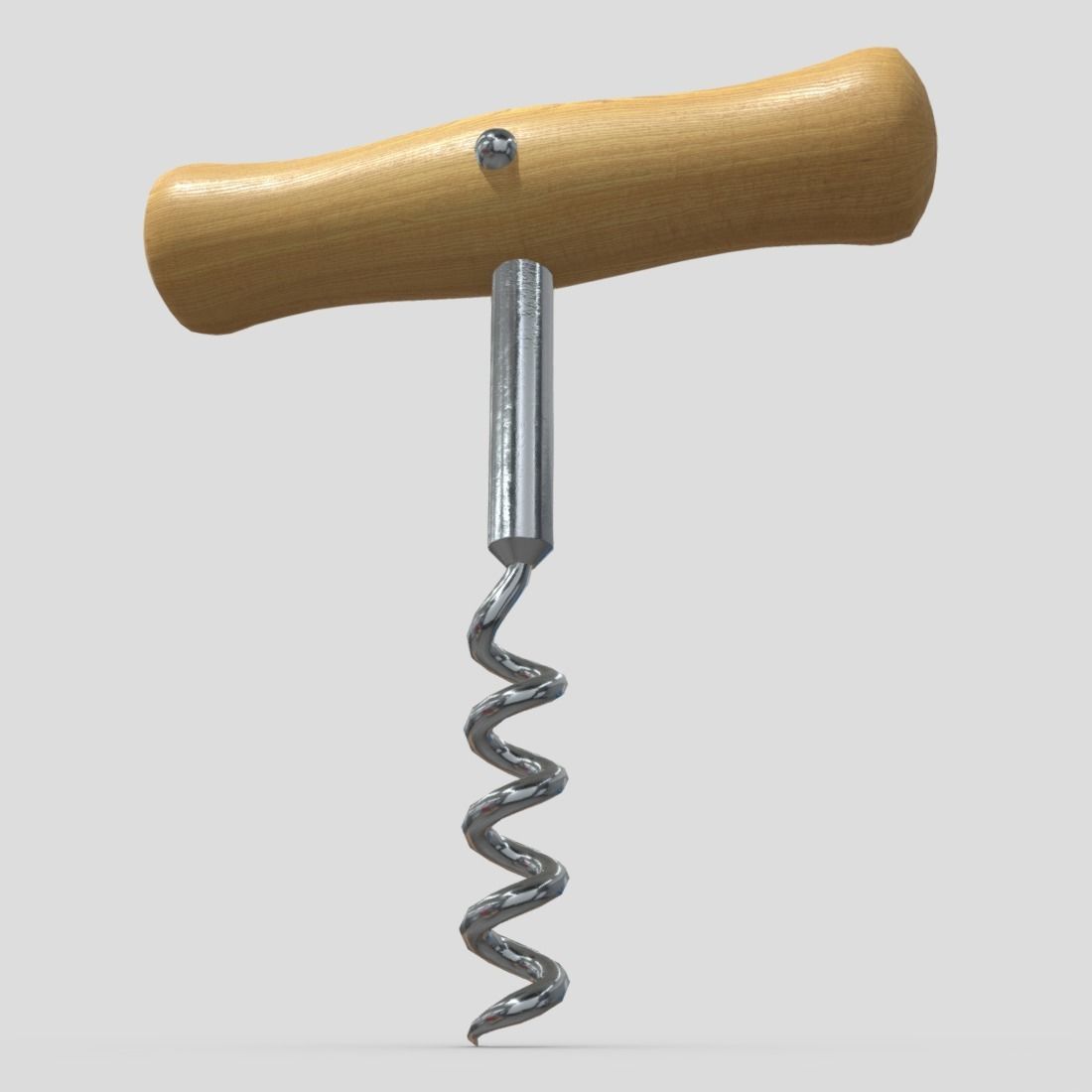 Corkscrew wooden wine Low-poly 3D model_10