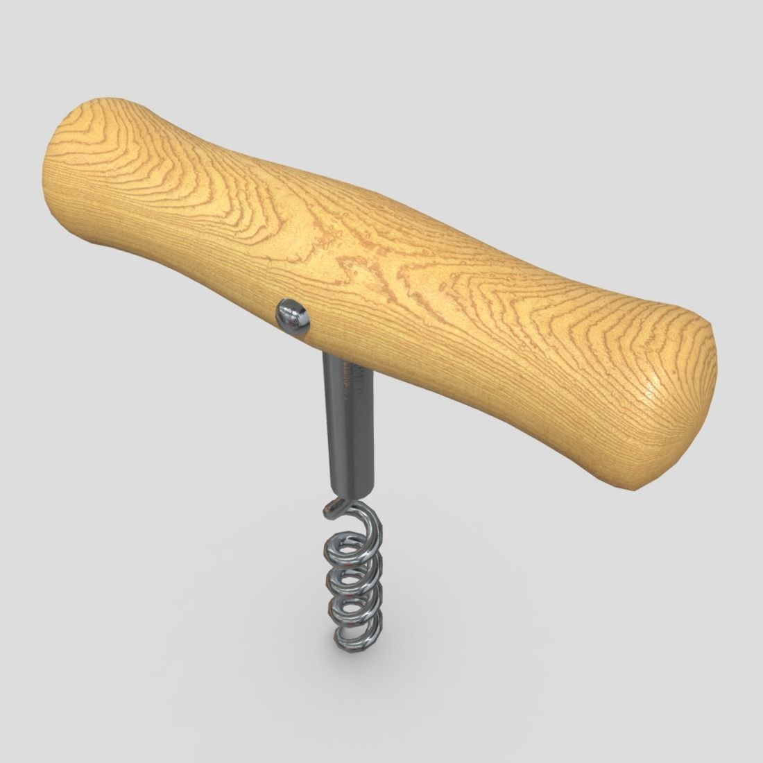 Corkscrew wooden wine Low-poly 3D model_4
