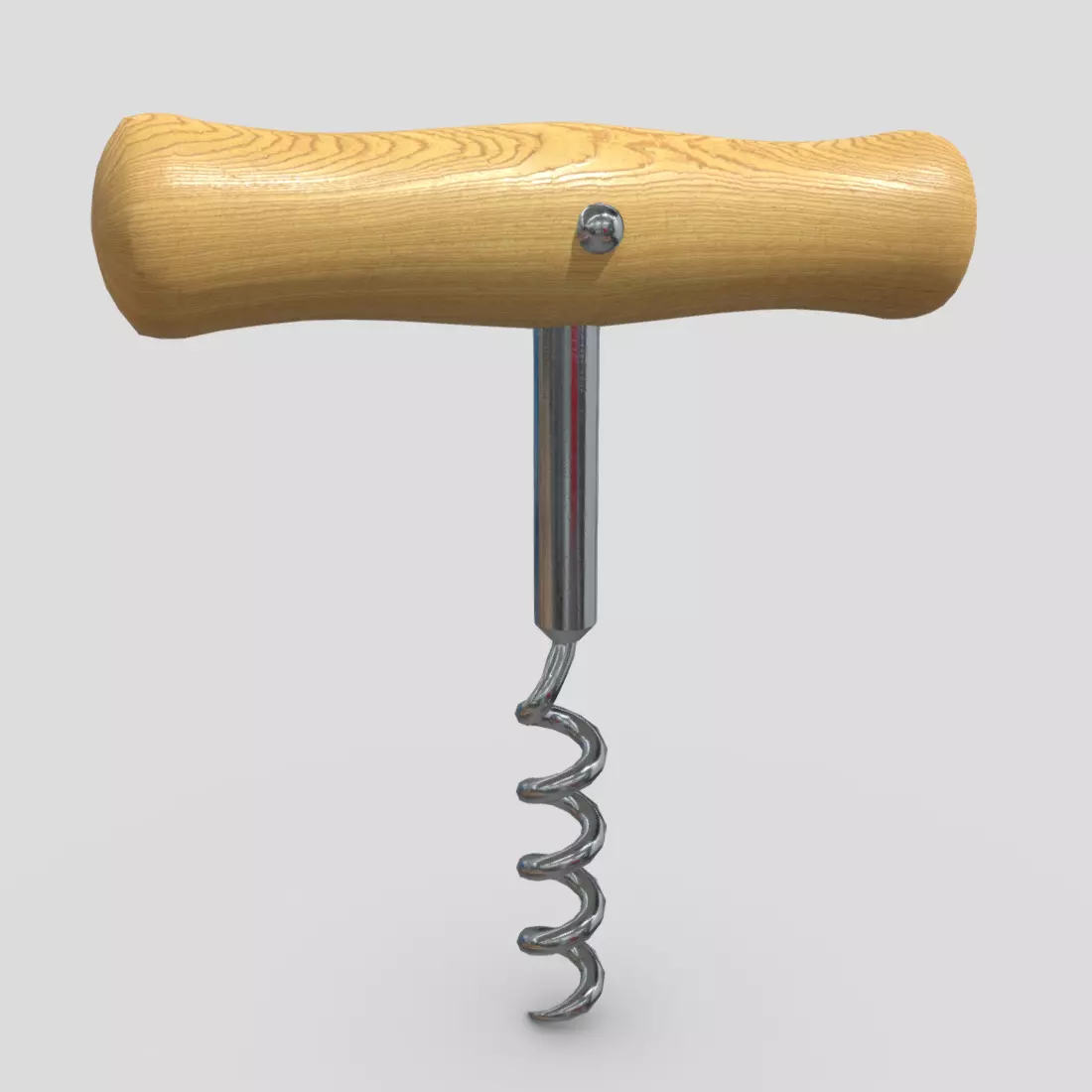 Corkscrew wooden wine Low-poly 3D model_0