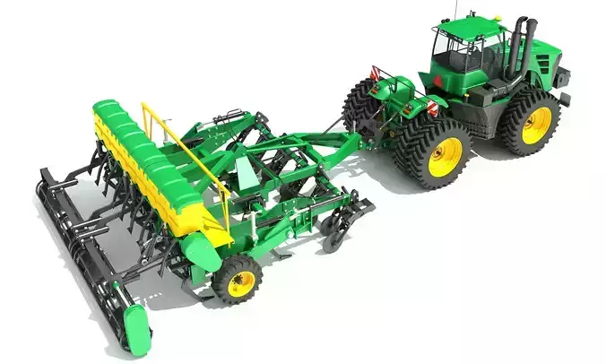 Tractor with Seed Drill 3D model