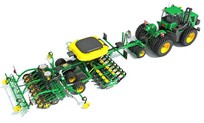 Tractor and Seed Drill 3D model