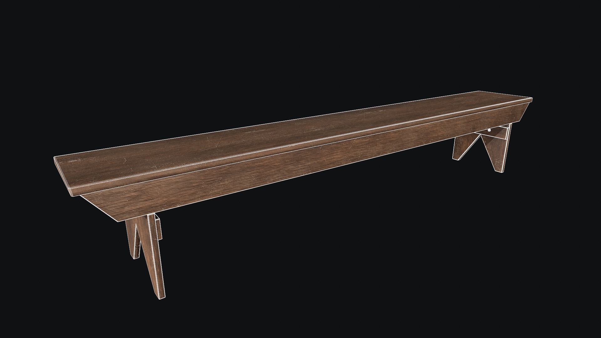 Wooden Bench Low-poly 3D model_5