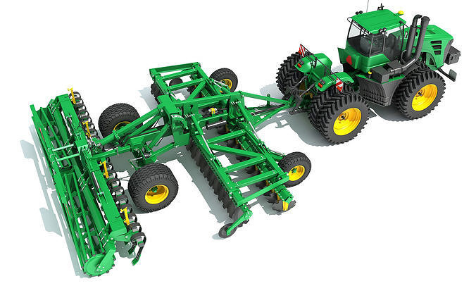 Tractor with Seed Drill 3D model