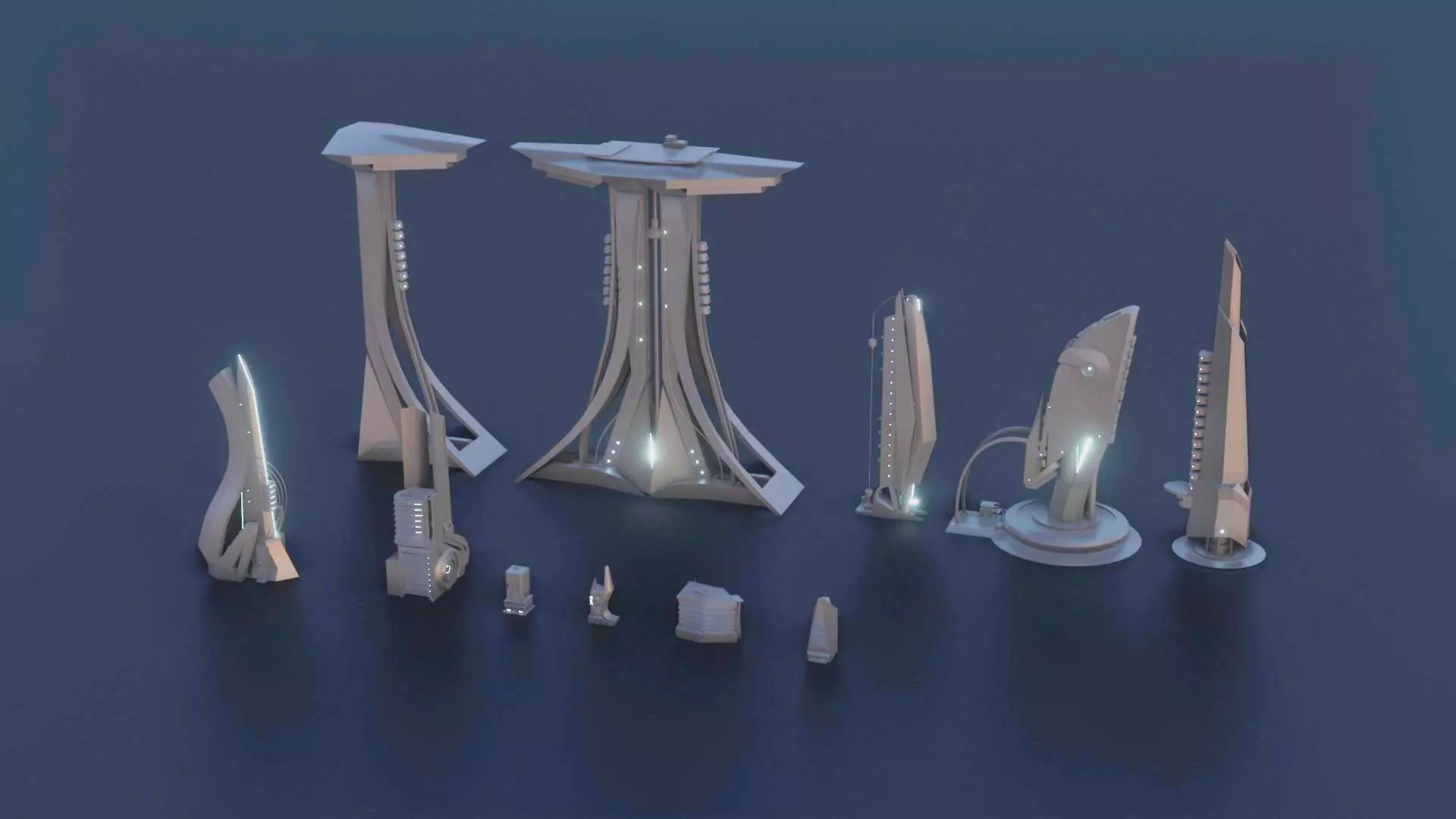 Low Poly Sci-Fi kitbash mini set Low-poly 3D model_0