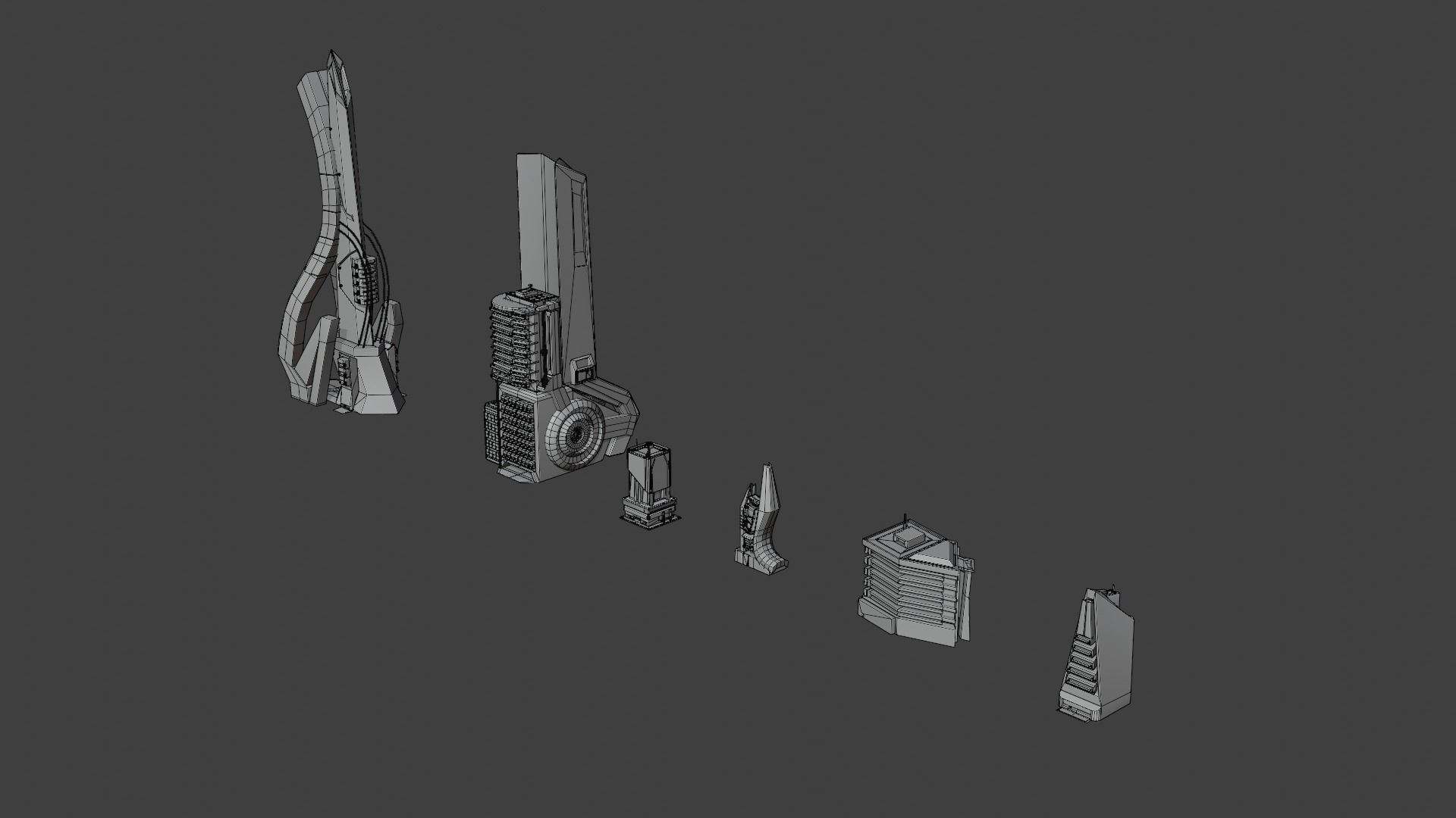 Low Poly Sci-Fi kitbash mini set Low-poly 3D model_8