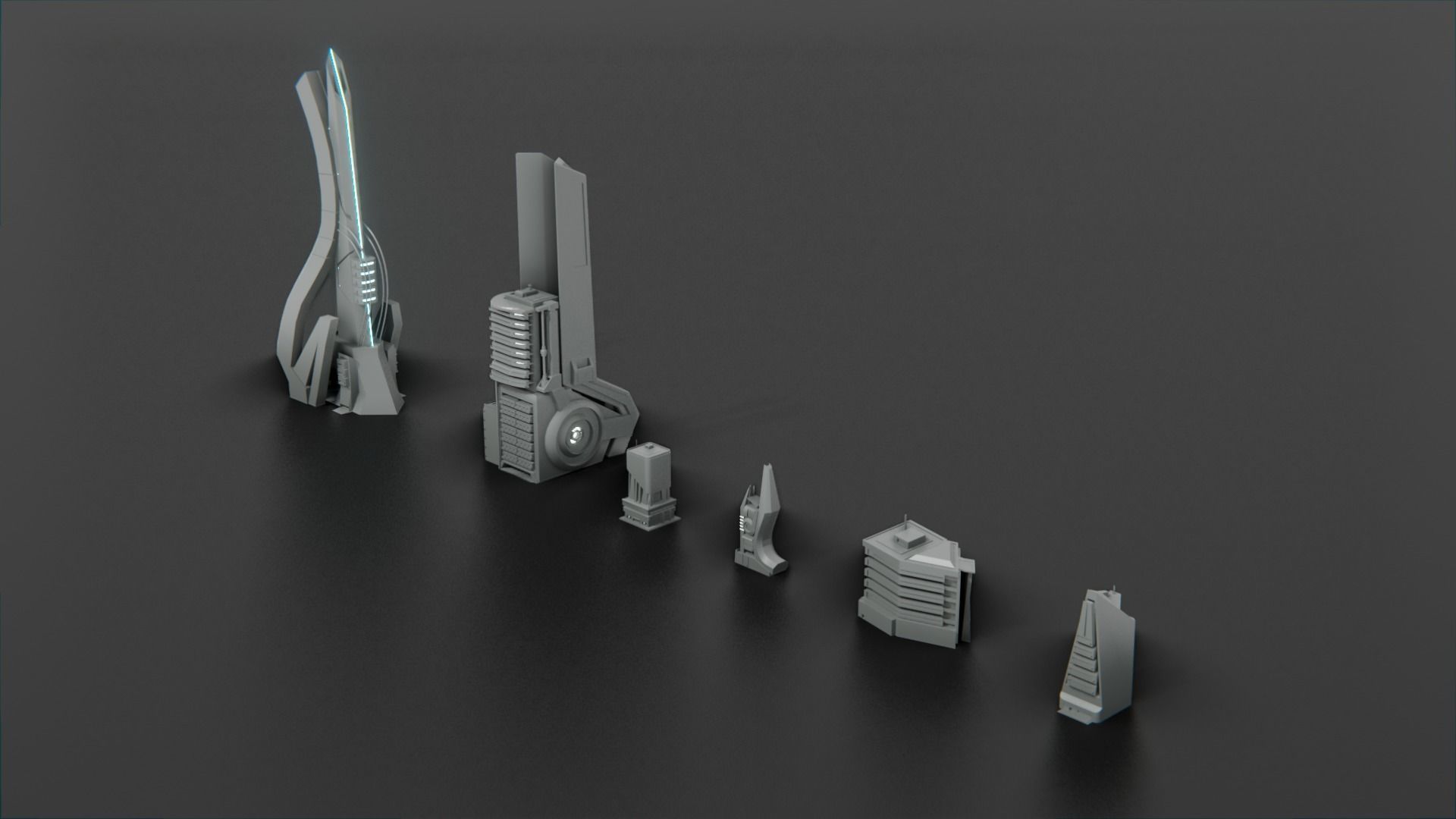 Low Poly Sci-Fi kitbash mini set Low-poly 3D model_6