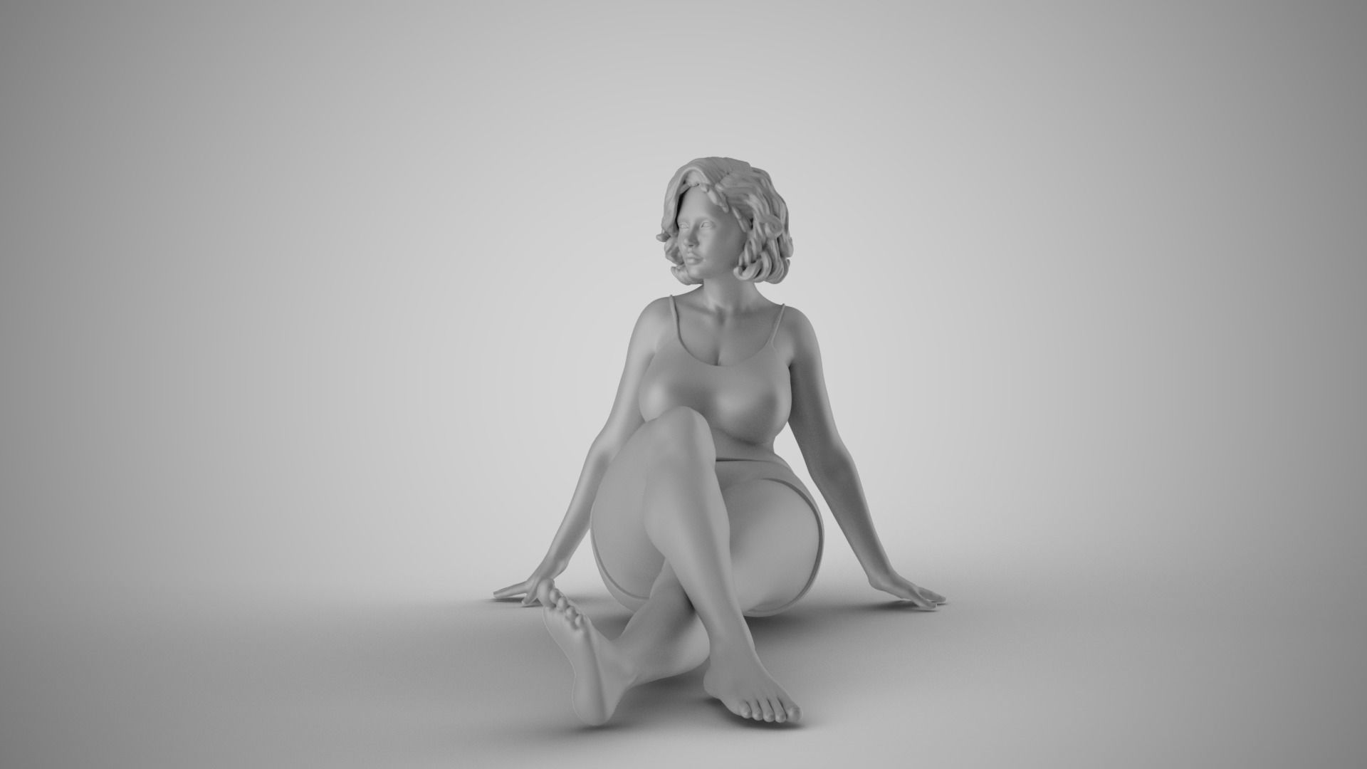 Woman Sitting Leaning Back on Hands 3D print model_1