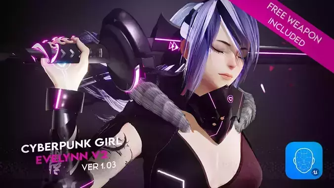 Evelynn V2 - Scifi Cyberpunk Character Low-poly 3D model