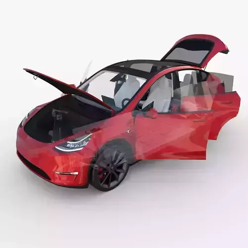 Tesla Model Y RWD Red with interior and chassis 3D model