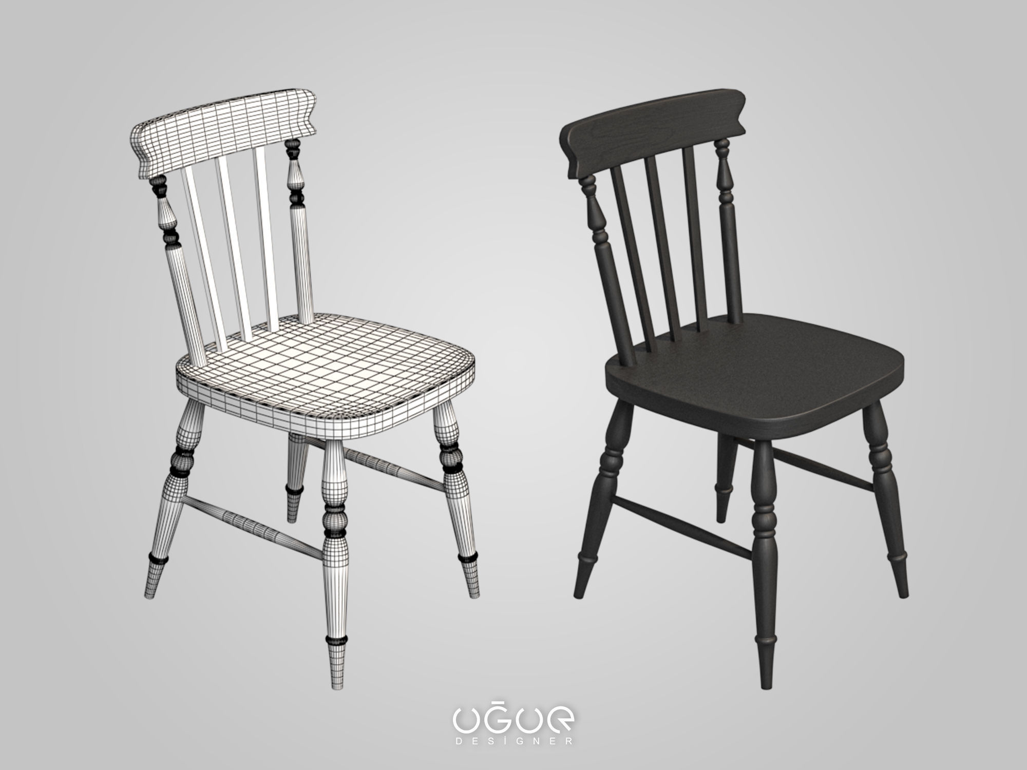 Table Set dining and chairs 3D model_3