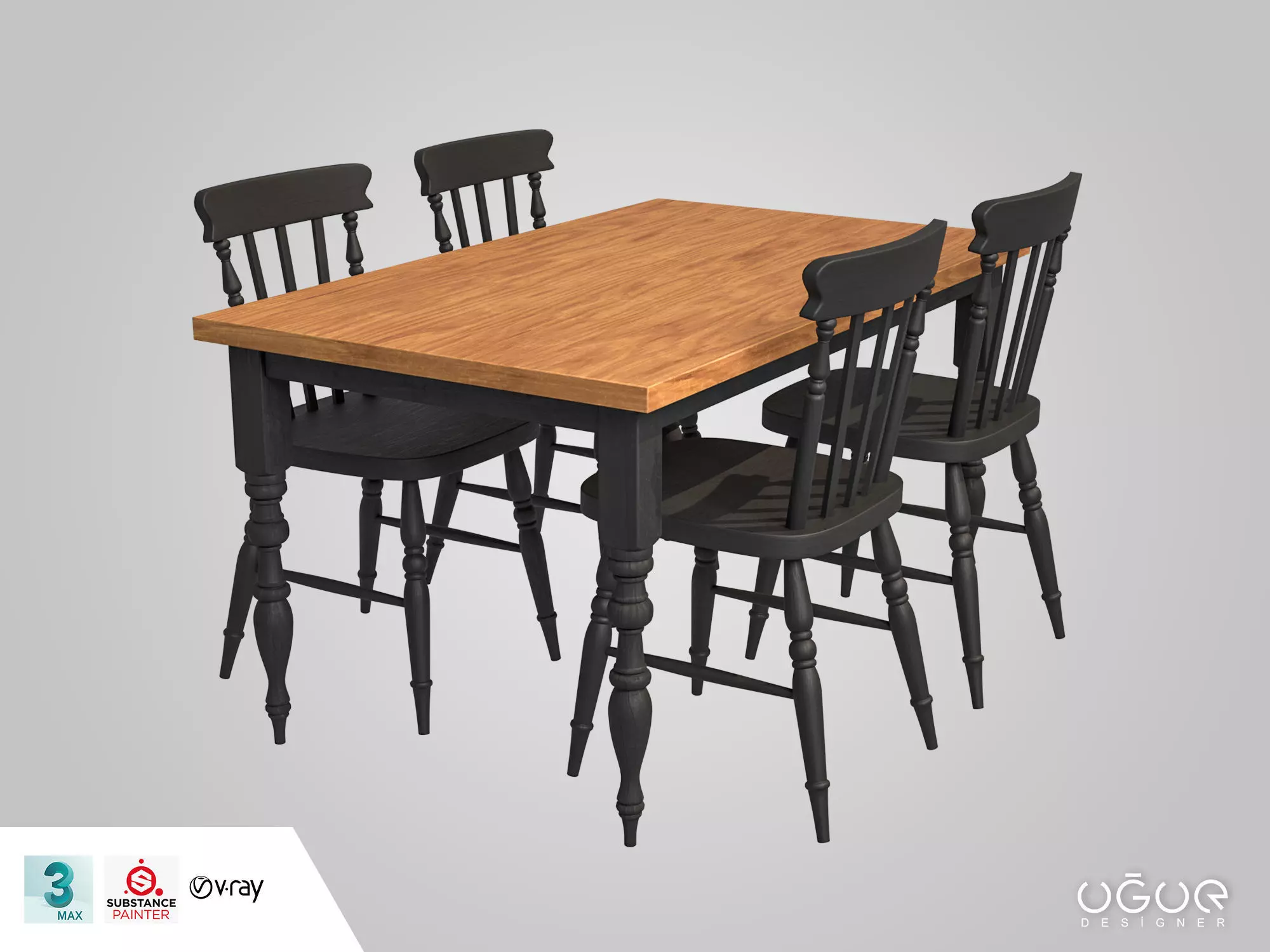 Table Set dining and chairs 3D model_0