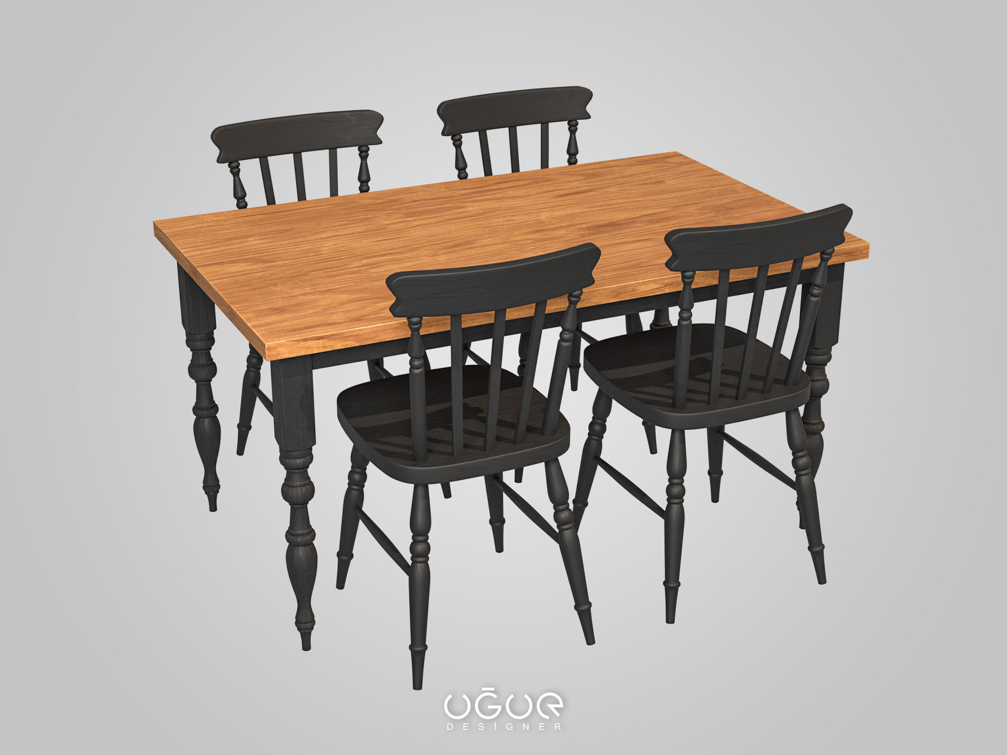 Table Set dining and chairs 3D model_2