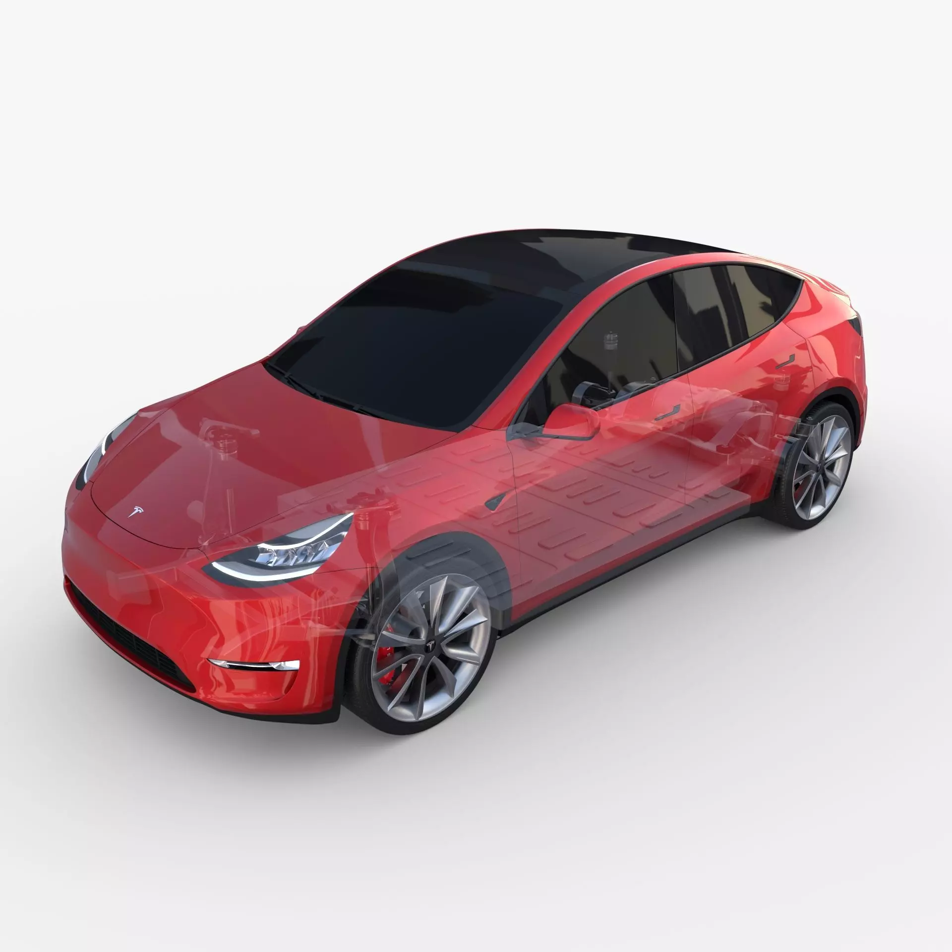Tesla Model Y RWD Red with chassis 3D model_0
