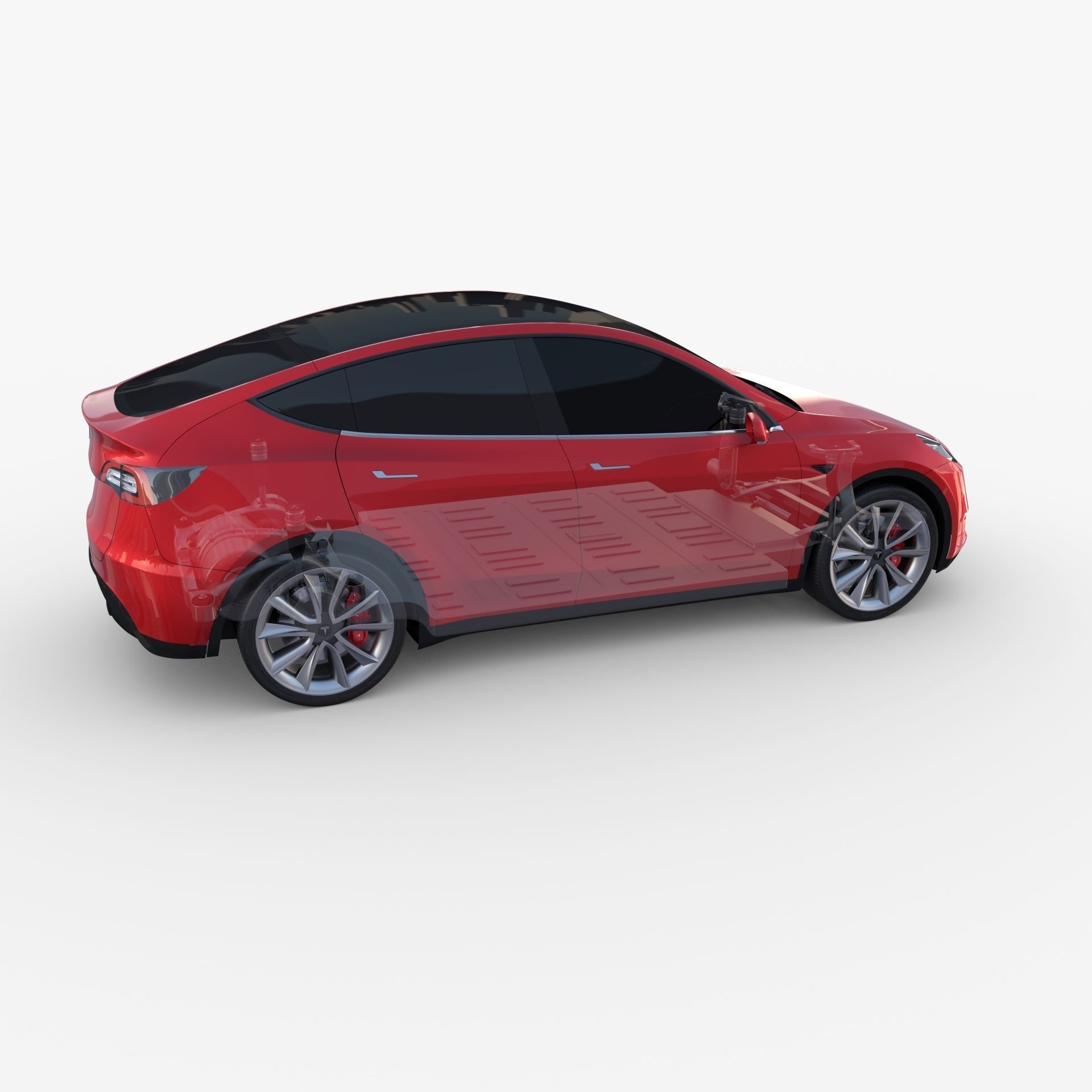 Tesla Model Y RWD Red with chassis 3D model_30