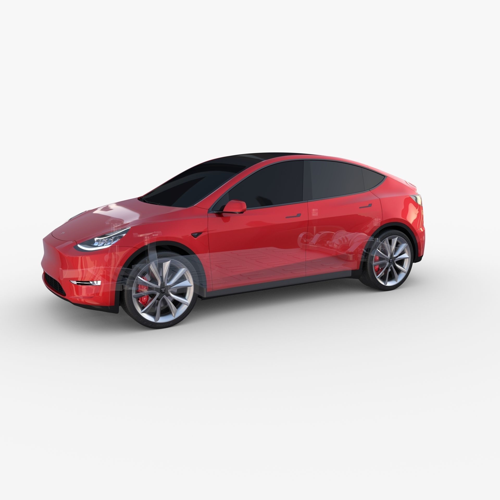 Tesla Model Y RWD Red with chassis 3D model_24
