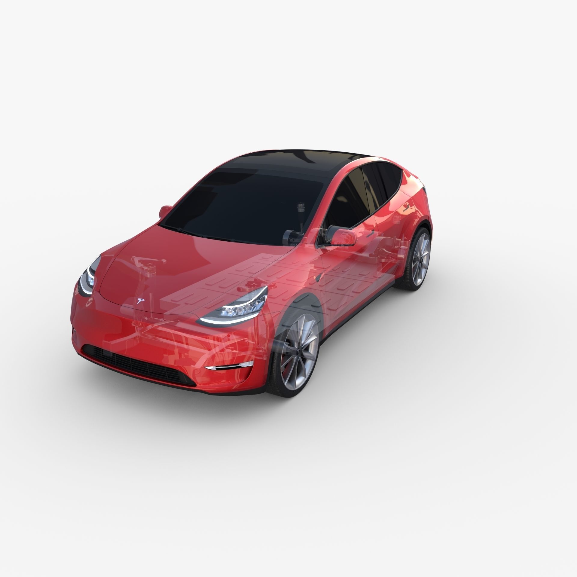 Tesla Model Y RWD Red with chassis 3D model_28
