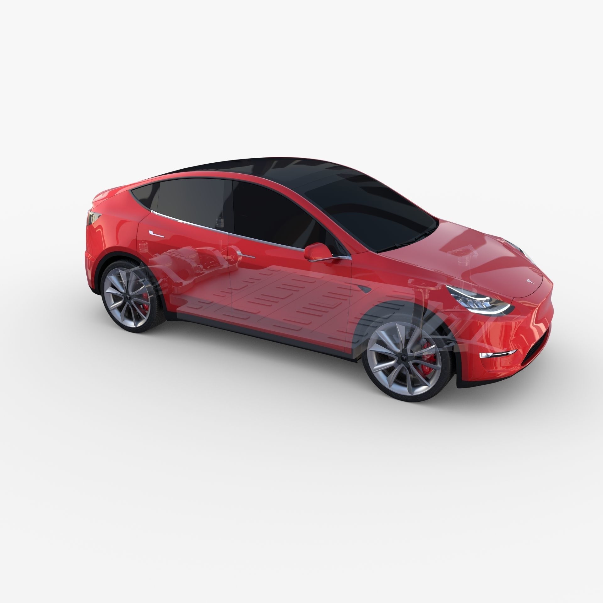 Tesla Model Y RWD Red with chassis 3D model_31