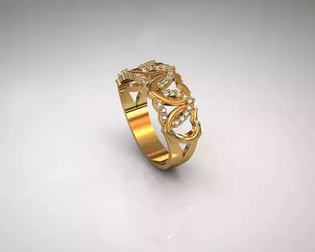 Ring gold with diamonds 3D print model