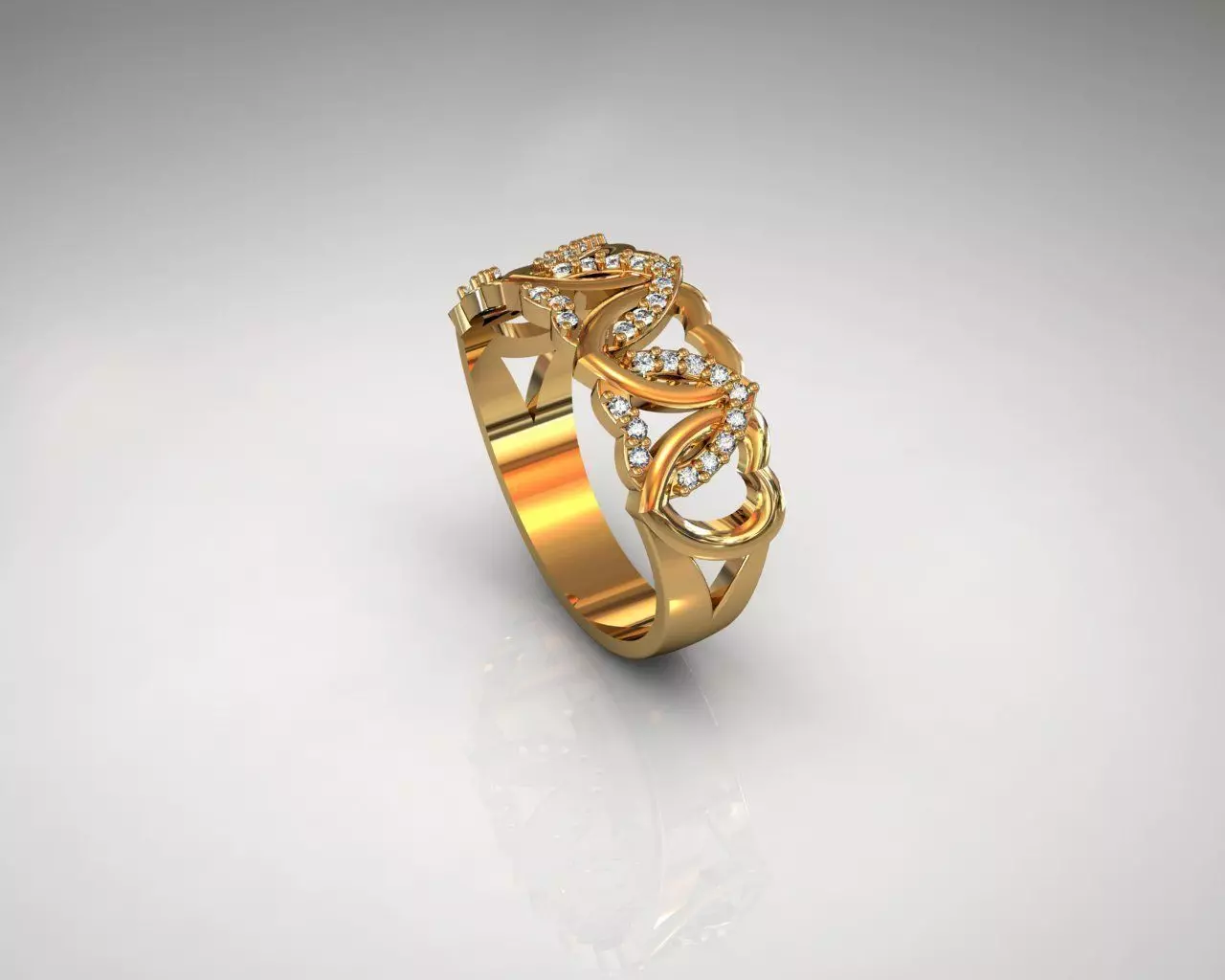 Ring gold with diamonds 3D print model_0