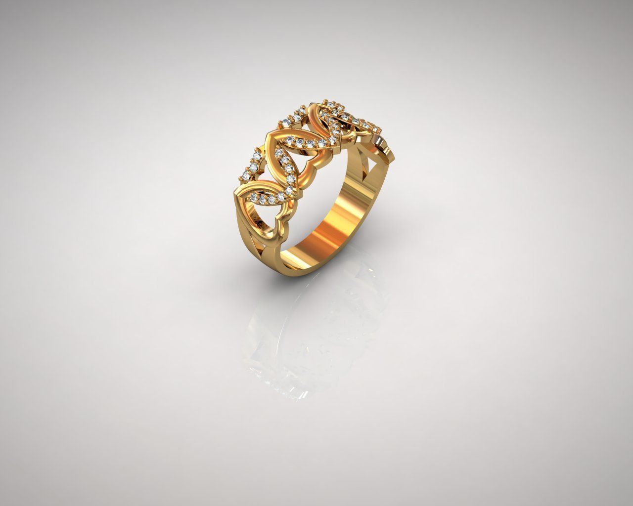 Ring gold with diamonds 3D print model_1