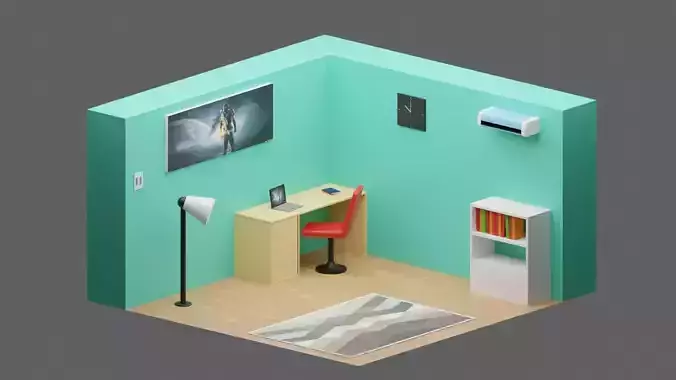 Low-Poly Room with desk and chair