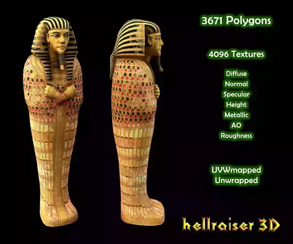 Egyptian Sarcophagus - PBR - Textured Low-poly 3D model