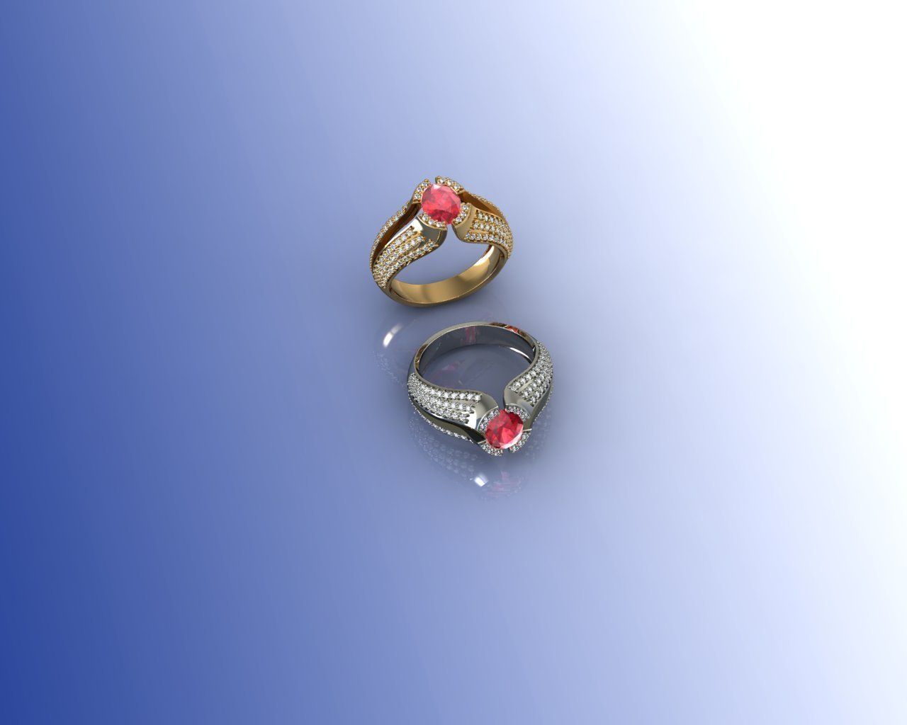 Ring engagement with ruby stone and diamonds 3D print model_4