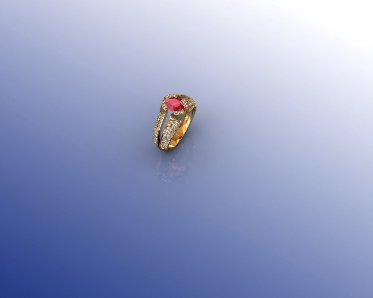 Ring engagement with ruby stone and diamonds 3D print model_3