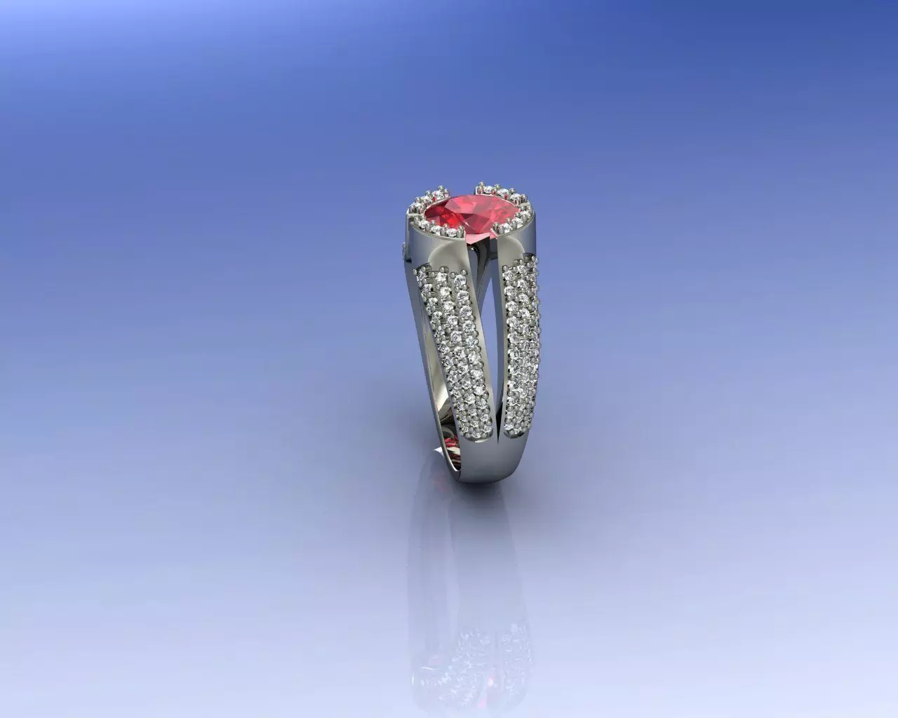 Ring engagement with ruby stone and diamonds 3D print model_0