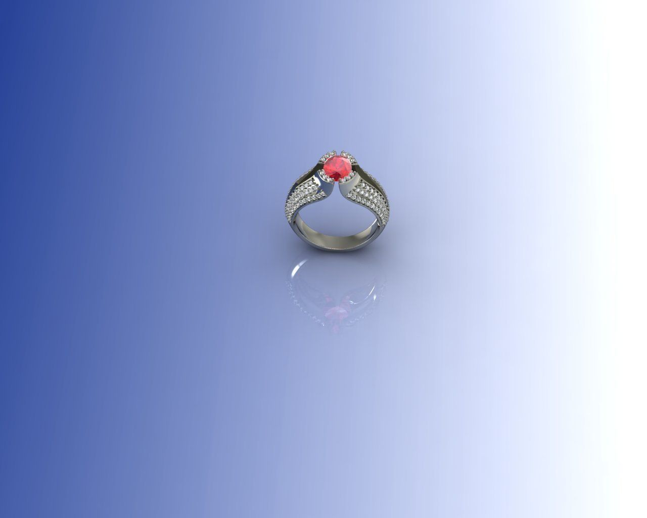 Ring engagement with ruby stone and diamonds 3D print model_1
