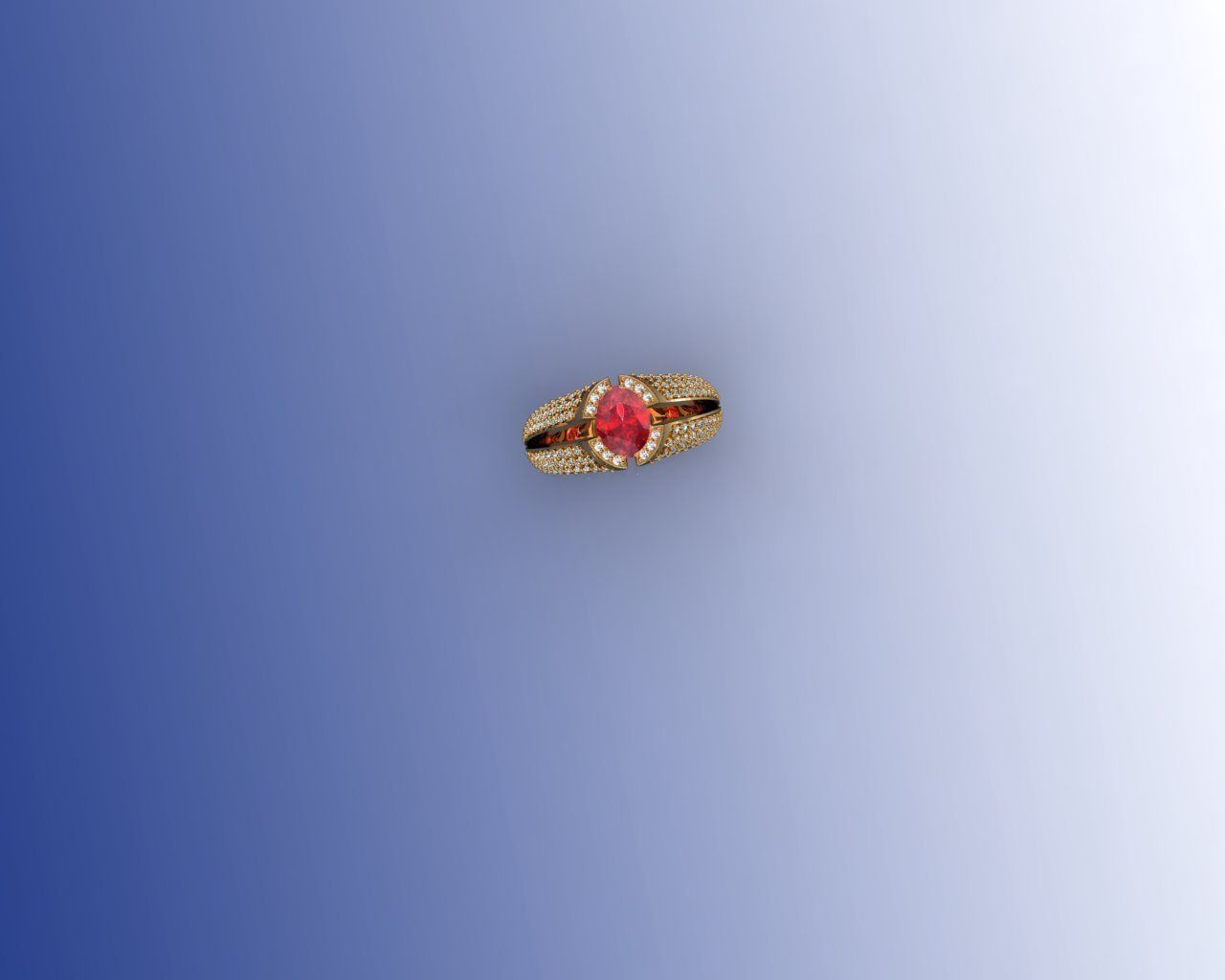 Ring engagement with ruby stone and diamonds 3D print model_2
