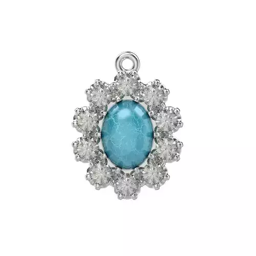 Women pendant  with cabochon and gems 3dm stl CAD vintage