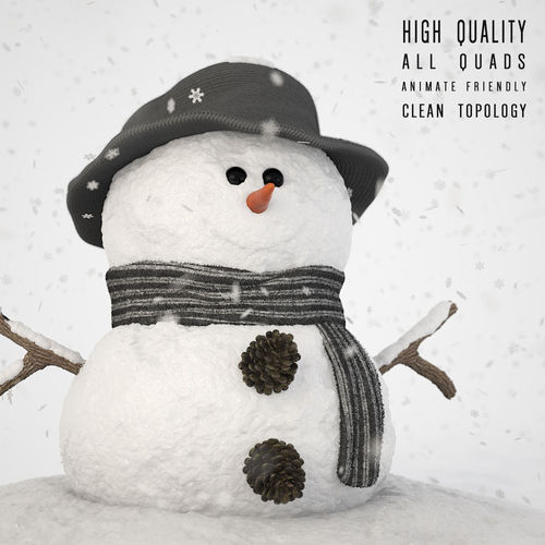 Snowman wearing hat and scarf 3D model