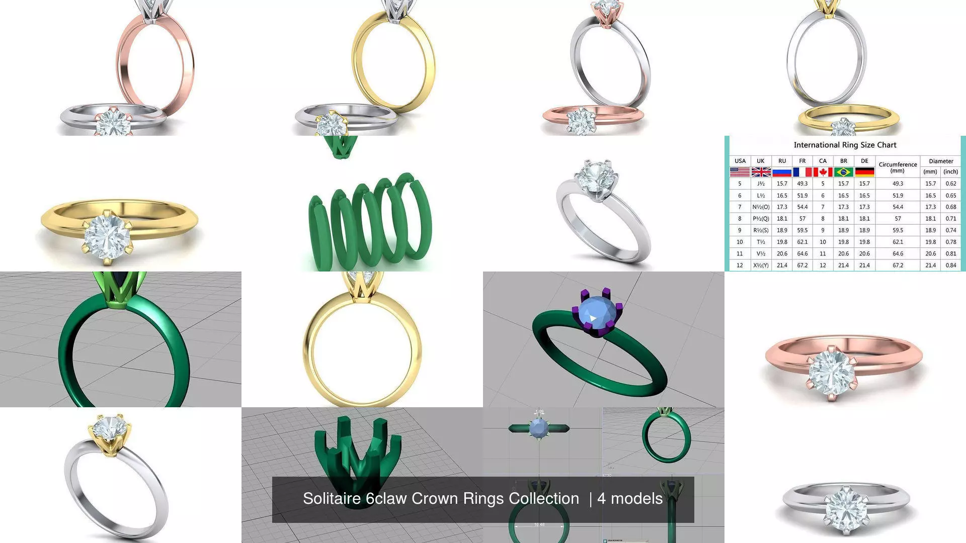 Solitaire 6claw Crown Rings Collection  _1