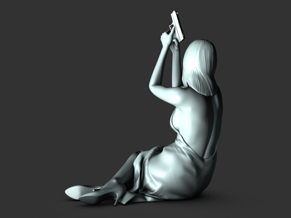 Girl with gun 3D print model_4