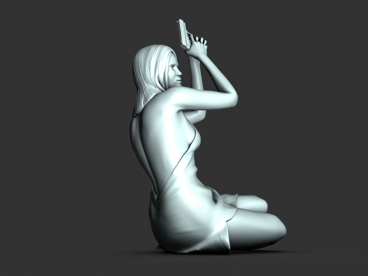Girl with gun 3D print model_2