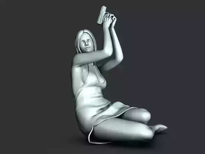 Girl with gun 3D print model