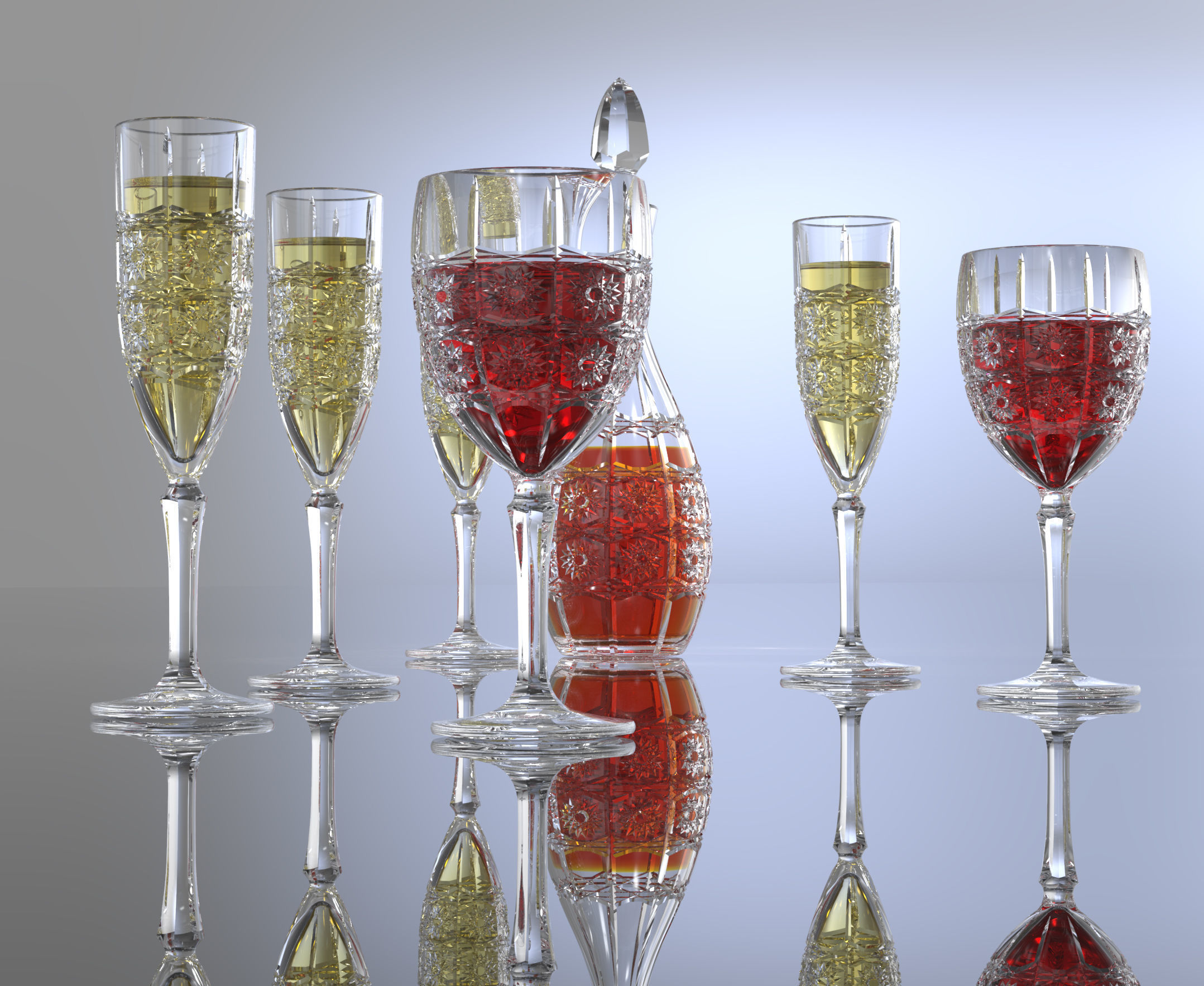 GLASS SET wine decanter and stemwares 3D model_6