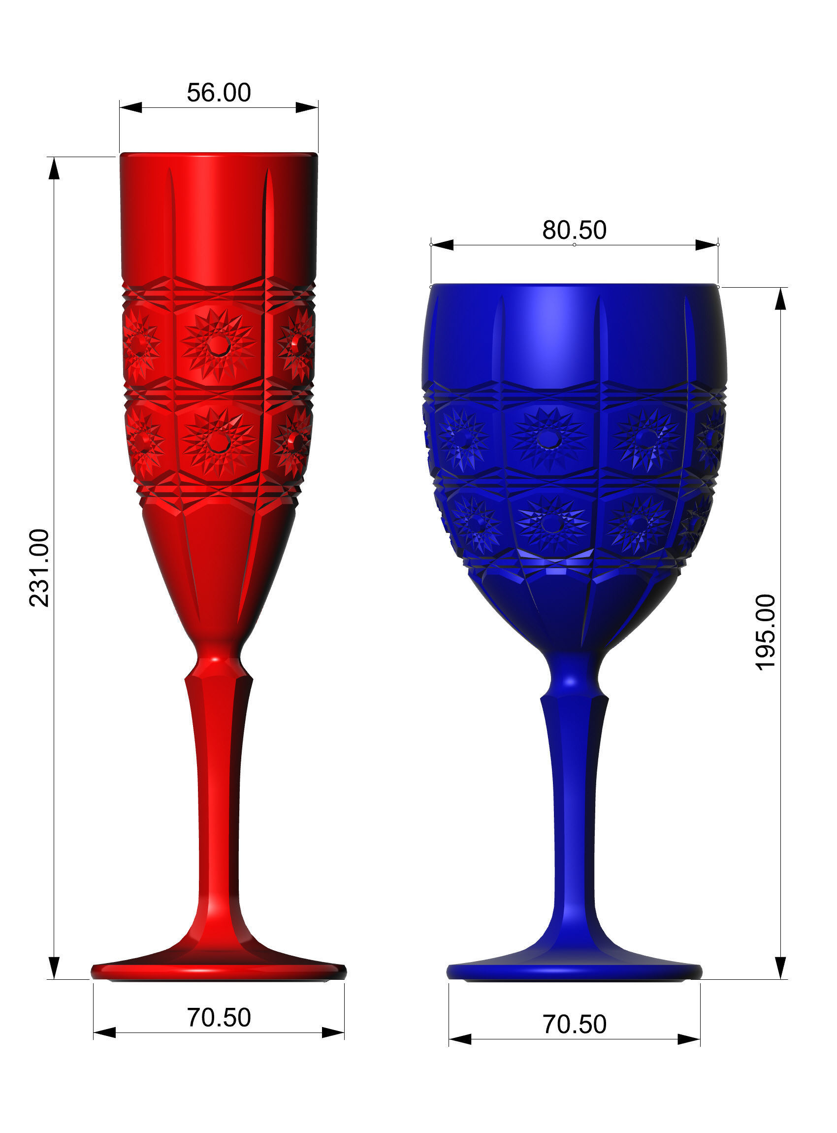 GLASS SET wine decanter and stemwares 3D model_19