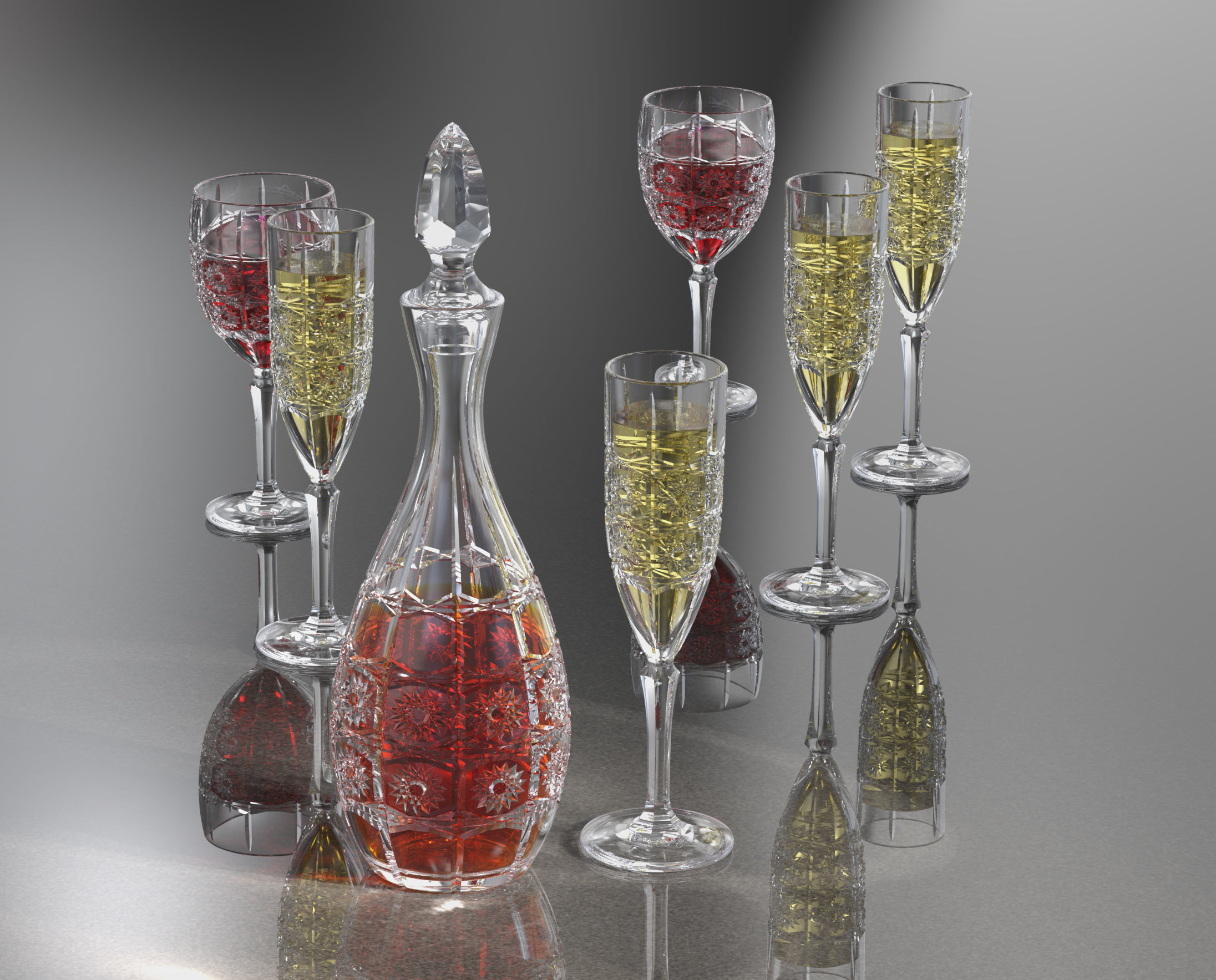 GLASS SET wine decanter and stemwares 3D model_2