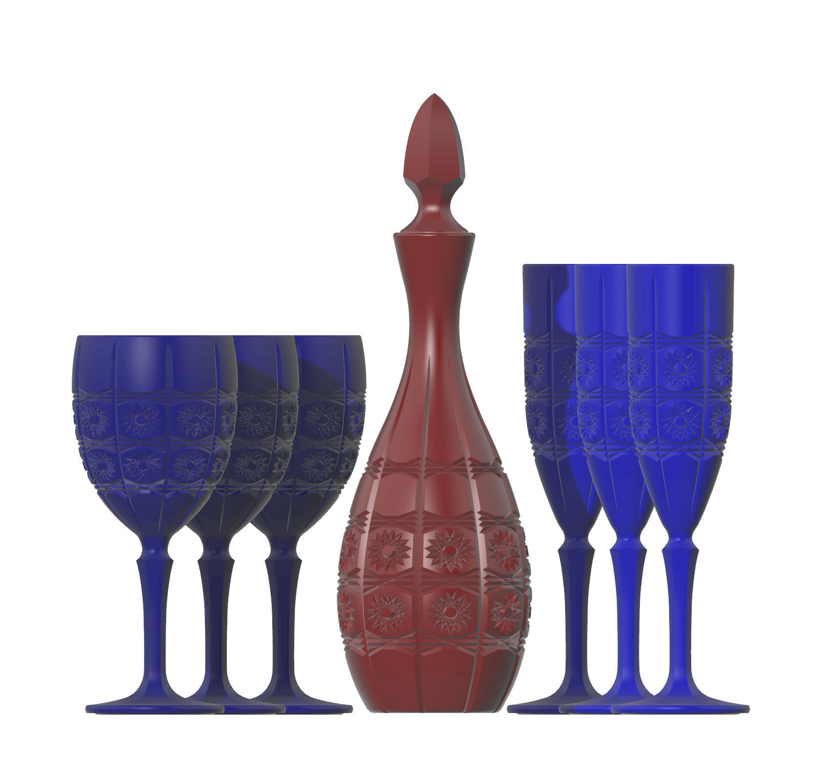 GLASS SET wine decanter and stemwares 3D model_21