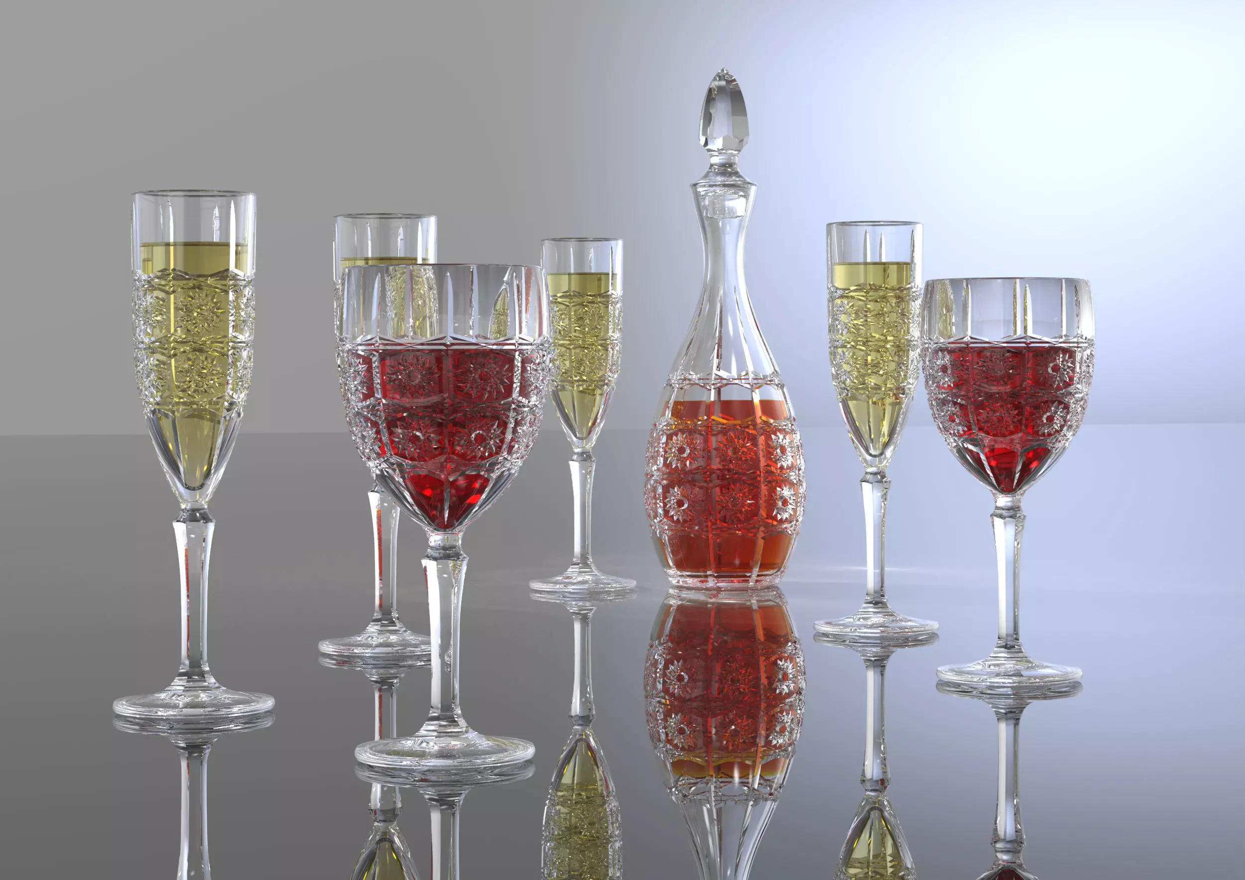 GLASS SET wine decanter and stemwares 3D model_0