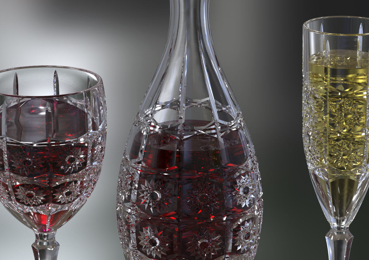 GLASS SET wine decanter and stemwares 3D model_8