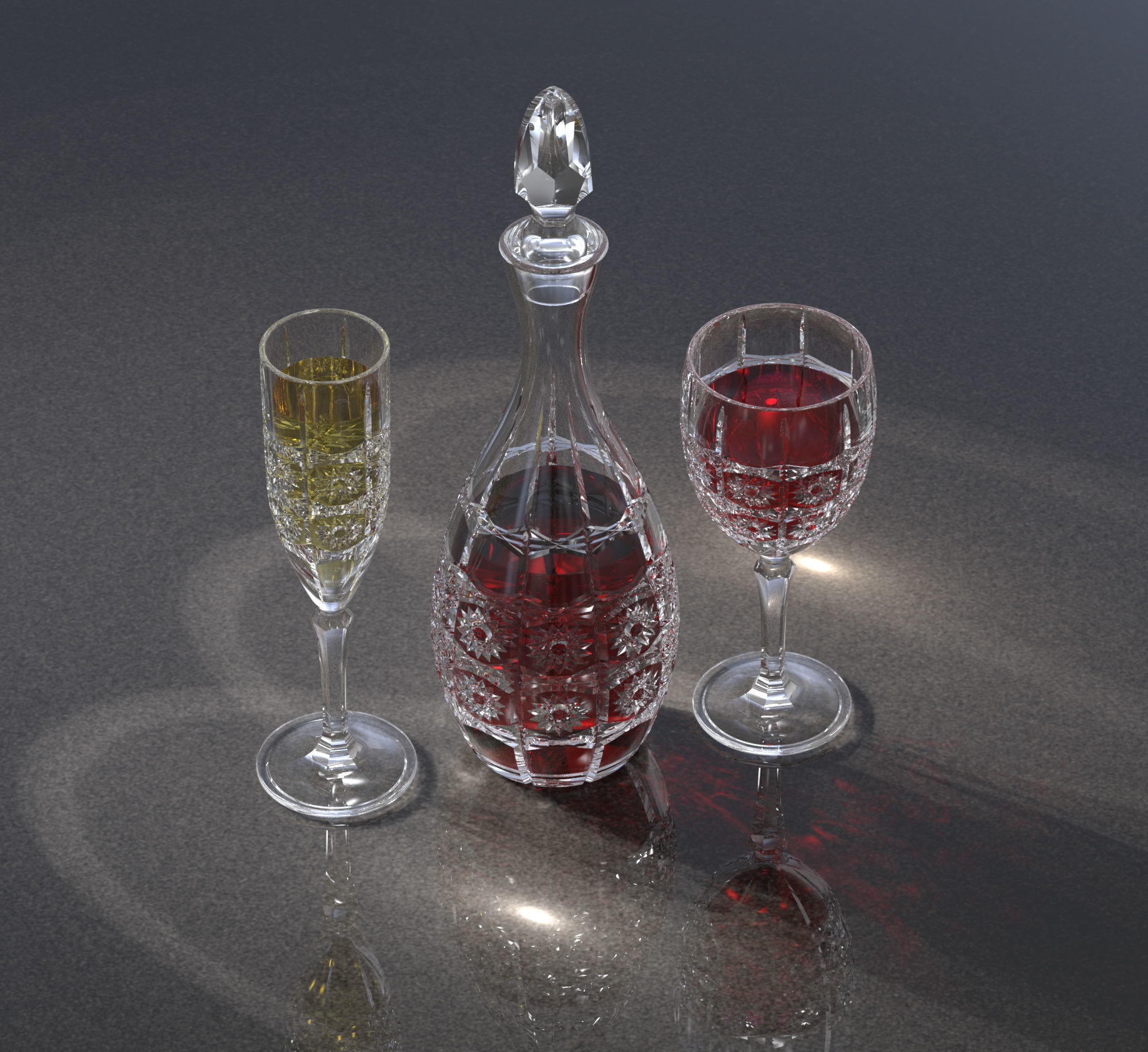 GLASS SET wine decanter and stemwares 3D model_5